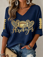 Women'S Rugby Patterned Waffle V-Neck Top