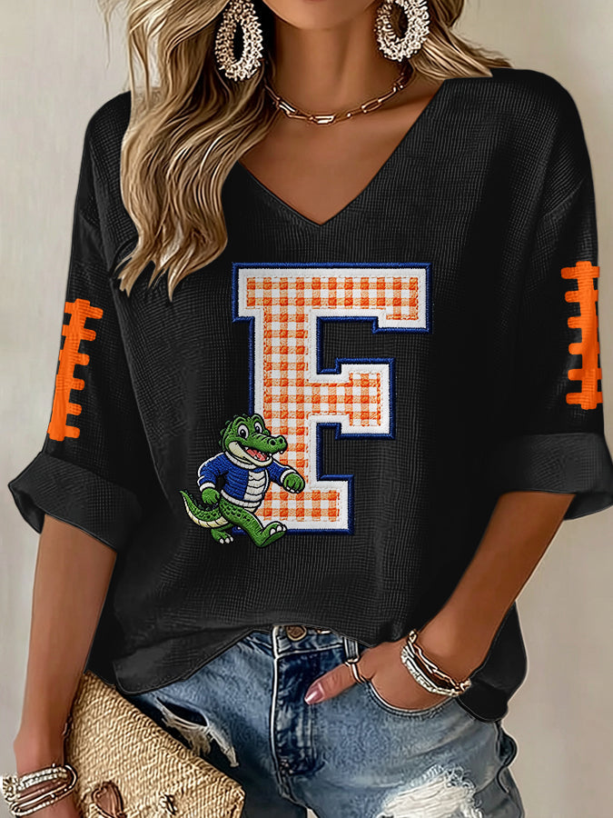 Women'S Football Print Waffle  Top