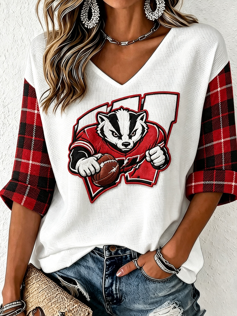 Women'S Football Print Waffle  Top