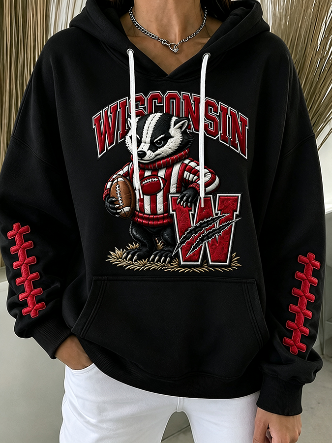 Women'S Football Print Casual  Hoodie