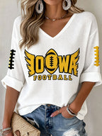 Women'S Rugby Patterned Waffle V-Neck Top