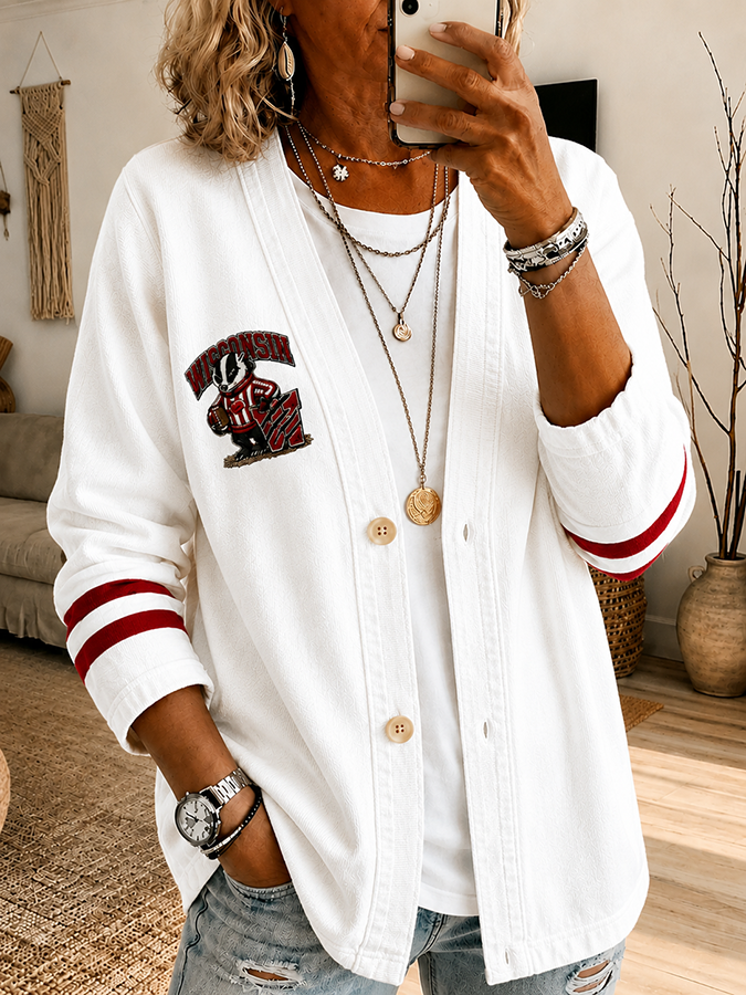 Women'S Football Print  Cardigan