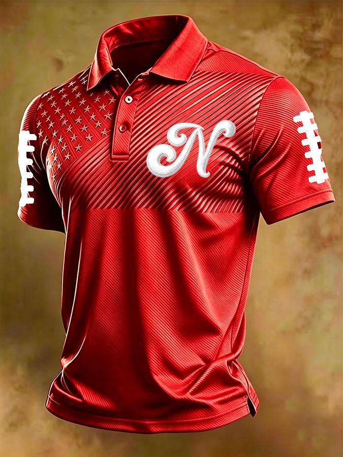 Men'S Football Print Polo T-Shirt