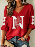Women's Football Print Waffle  Top
