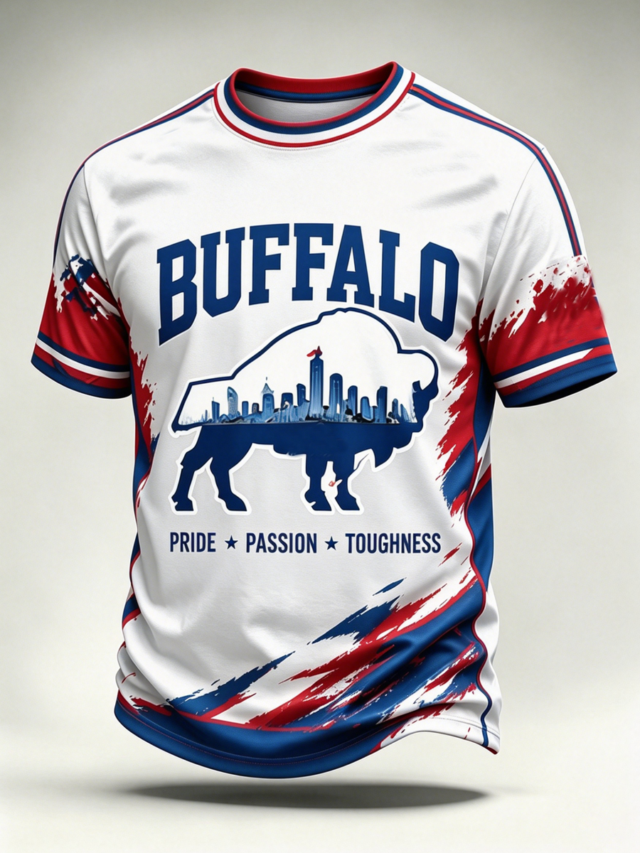 Men's football printed short sleeved T-shirt