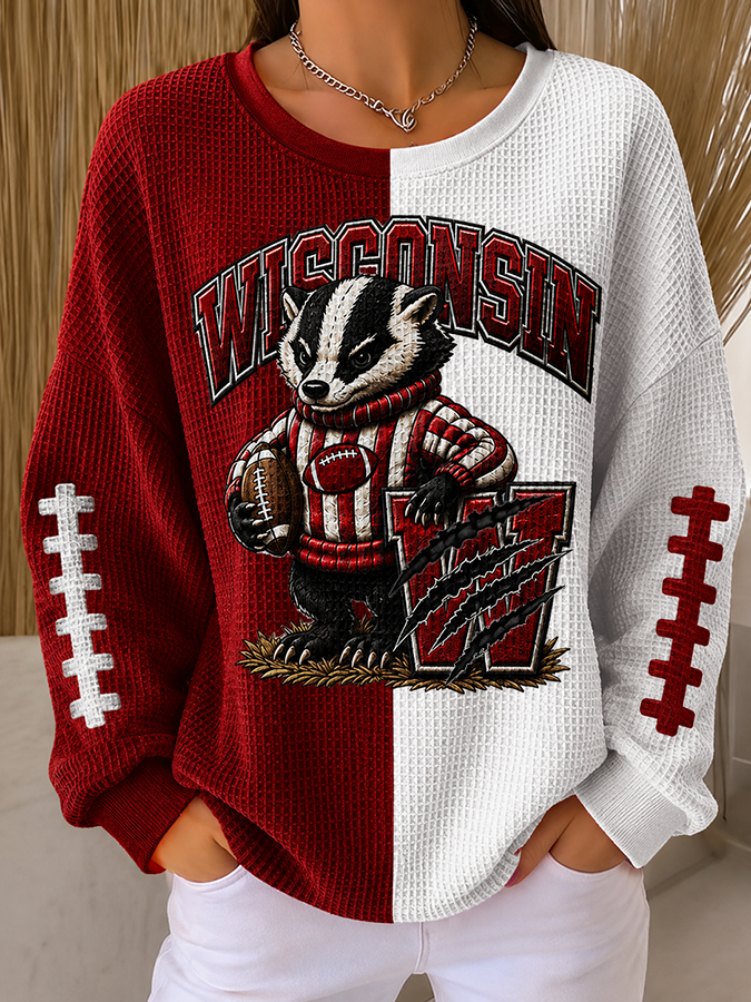 Women'S Football Print Casual  Printed Waffle Sweatshirt