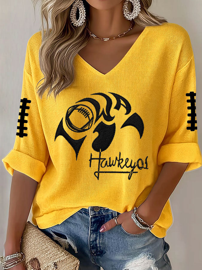 Women'S Football Print Waffle  Top