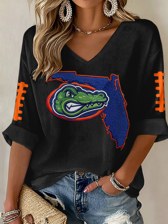 Women'S Football Print Waffle  Top