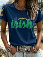 Women'S Rugby Printed Round Neck Short Sleeved T-Shirt