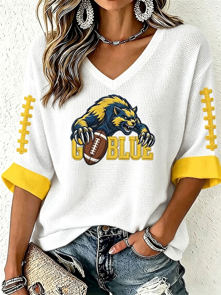 Women'S Football Print Waffle  Top