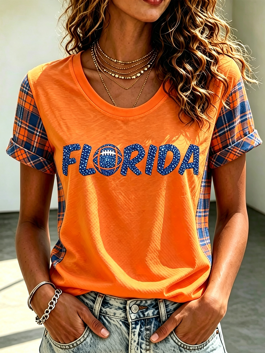 Women'S Rugby Printed Round Neck Short Sleeved T-Shirt