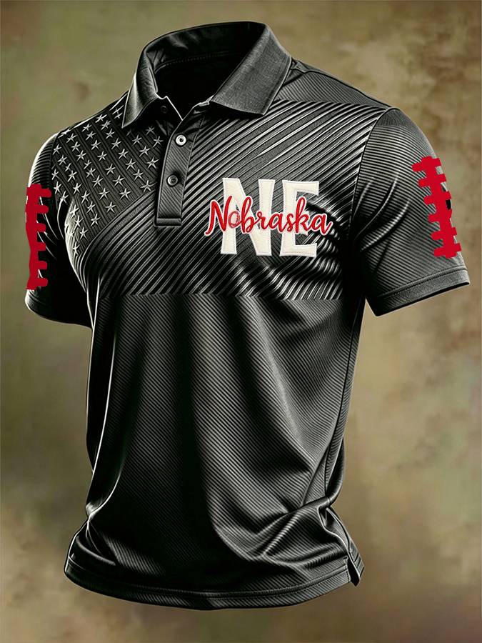 Men'S Football Print Polo T-Shirt