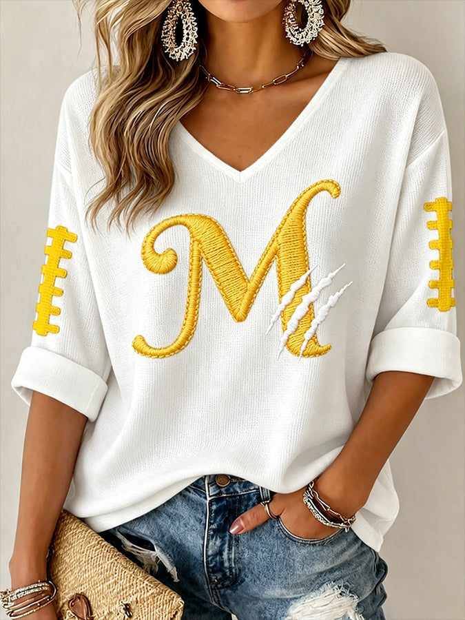 Women'S Football Print Waffle  Top