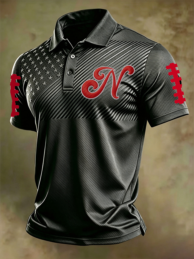 Men'S Football Print Polo T-Shirt