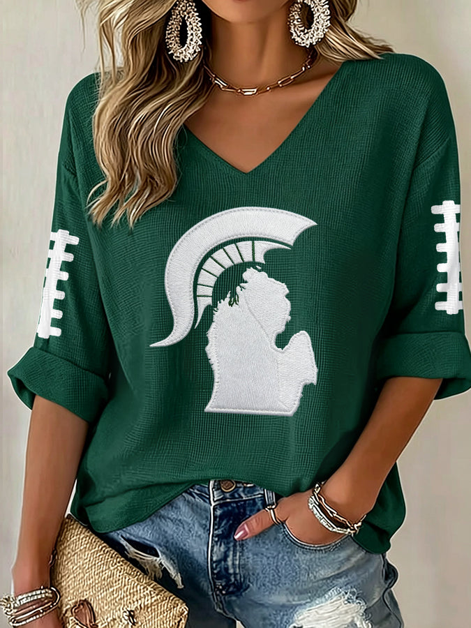 Women'S Football  Print Waffle  Top