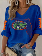 Women'S Football Print Waffle  Top
