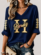 Women'S Rugby Patterned Waffle V-Neck Top