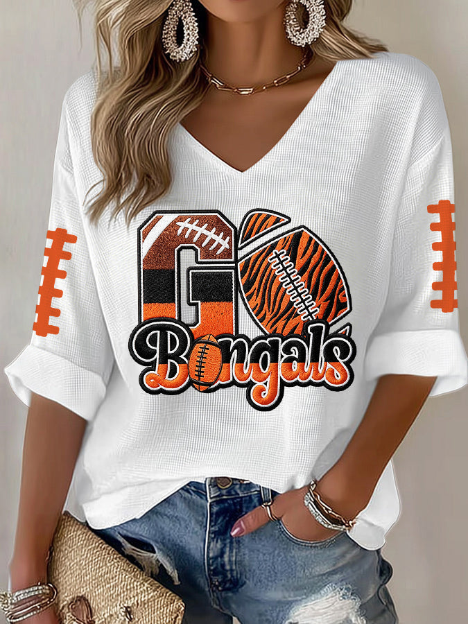 Women'S Football  Print Waffle  Top