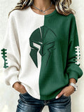 Women's Football Print Crew Neck Check Sweatshirt