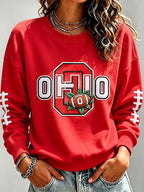 Women'S Embroidered Rugby Round Neck Top