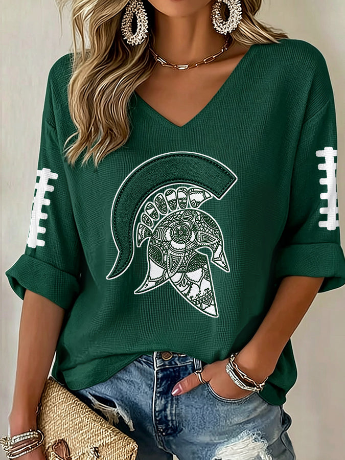 Women'S Football  Print Waffle  Top