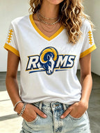 Women's Rams Football Game Print V-Neck T-Shirt