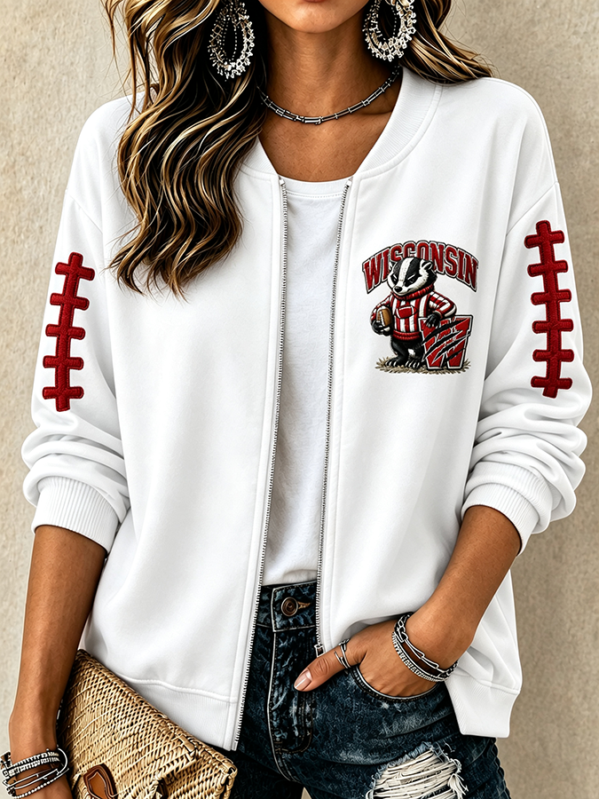 Women'S Football Printed Knitted Jacquard Jacket