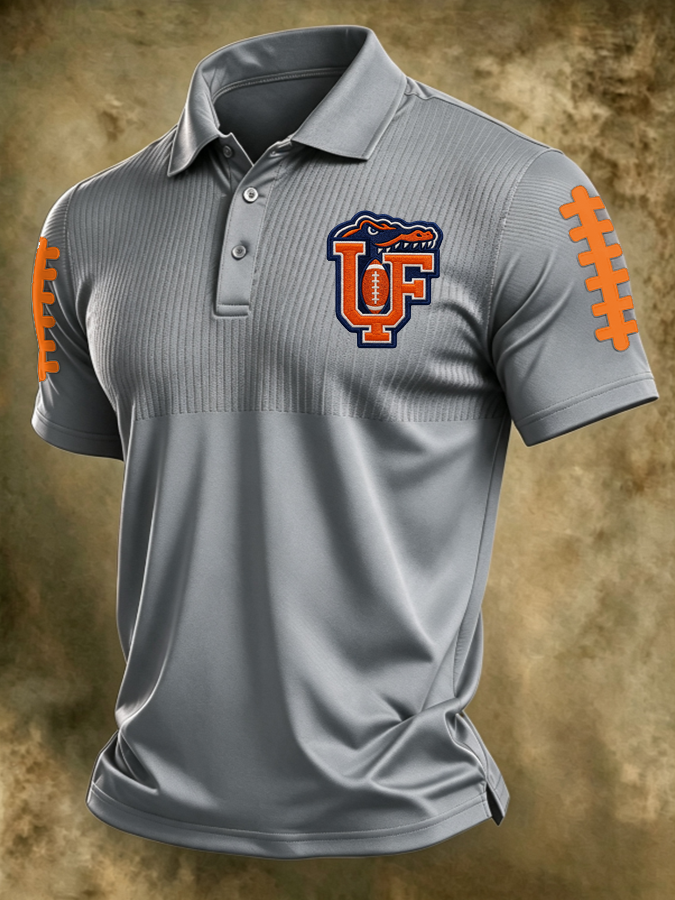 Men'S Retro Football Print Polo T-Shirt