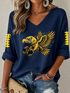 Women'S Rugby Patterned Waffle V-Neck Top