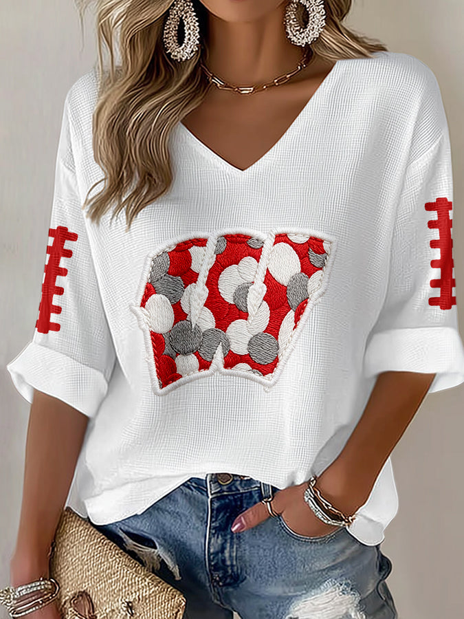 Women'S Football Print Waffle  Top