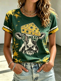 Women's Football Fan Printed Round Neck T-Shirt