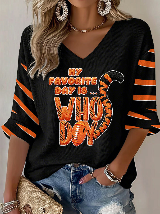 Women'S Football  Print Waffle  Top