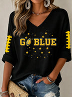 Women'S Football Print Waffle  Top