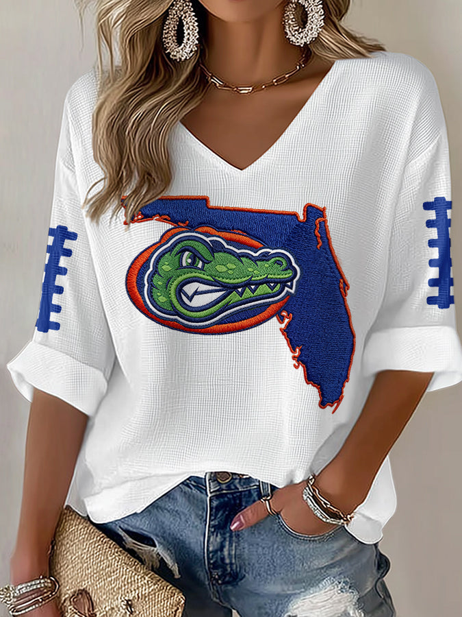 Women'S Football Print Waffle  Top