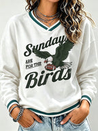 Women's Football Print V-Neck Color Block Sweatshirt