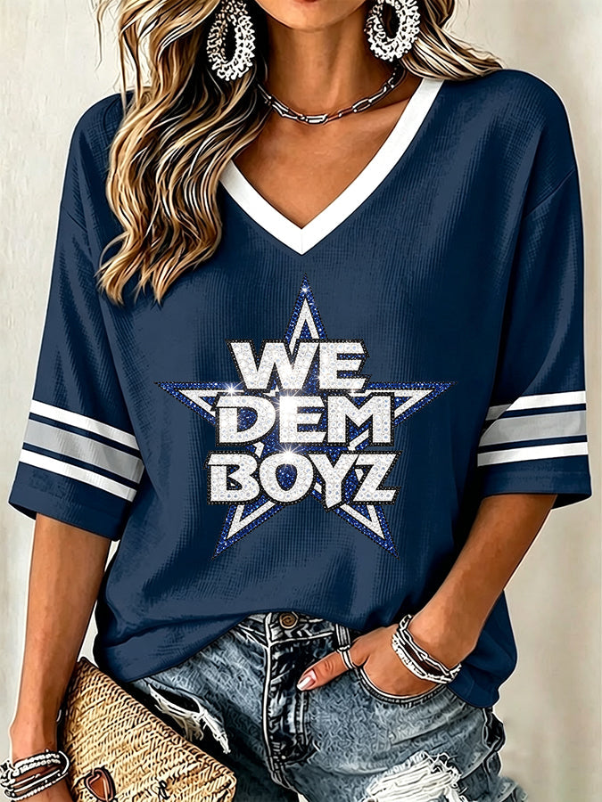 Women's Football Cowboy Pink Shirt Printed Waffle Top