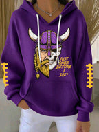 Women'S Football Print Hooded Sweatshirt