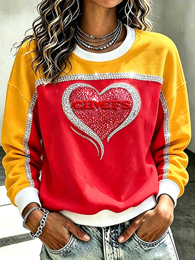 Women's Football Love Sparkling Color Contrast Casual Sweatshirt