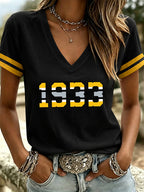 Women's Casual Football Printed V-Neck T-Shirt