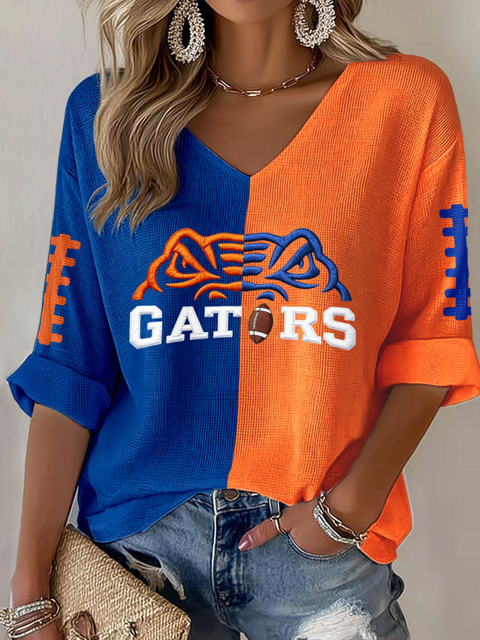 Women'S Football Print Waffle  Top