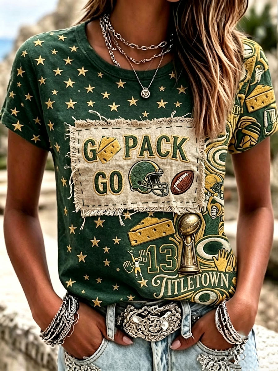 Women's Football Fan Printed Round Neck T-Shirt