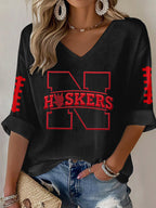 Women'S Football Print Waffle  Top