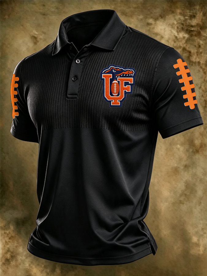Men'S Retro Football Print Polo T-Shirt