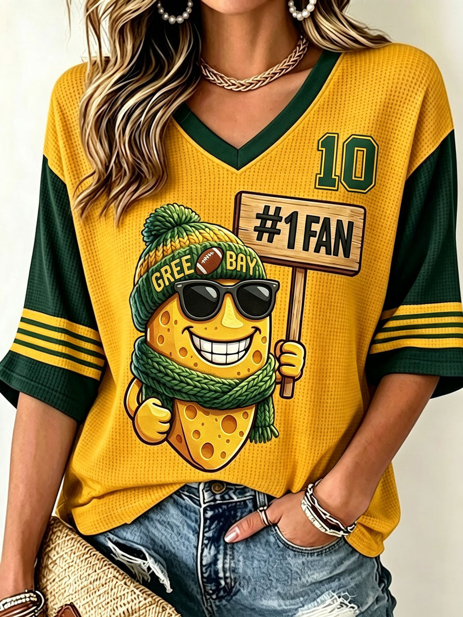 Women'S Waffle Football Fan Casual Top